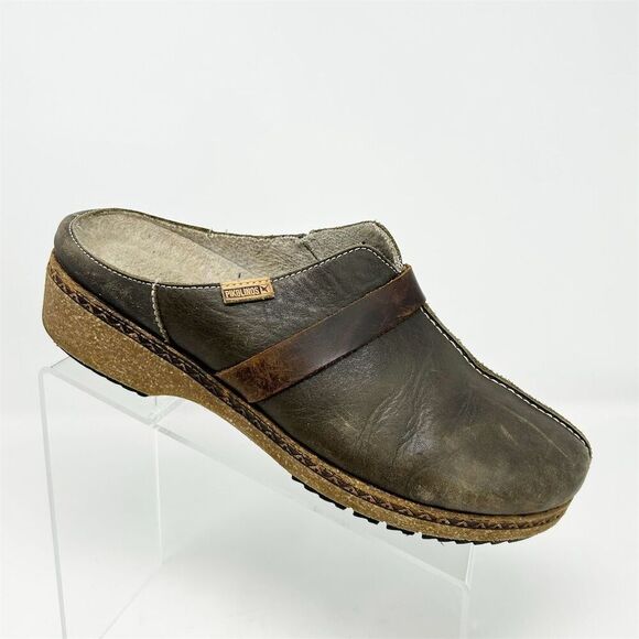 Pikolinos Granada Brown Leather Medium Heeled Clogs Slip-On Size 42 (US 11) - Picture 1 of 13
